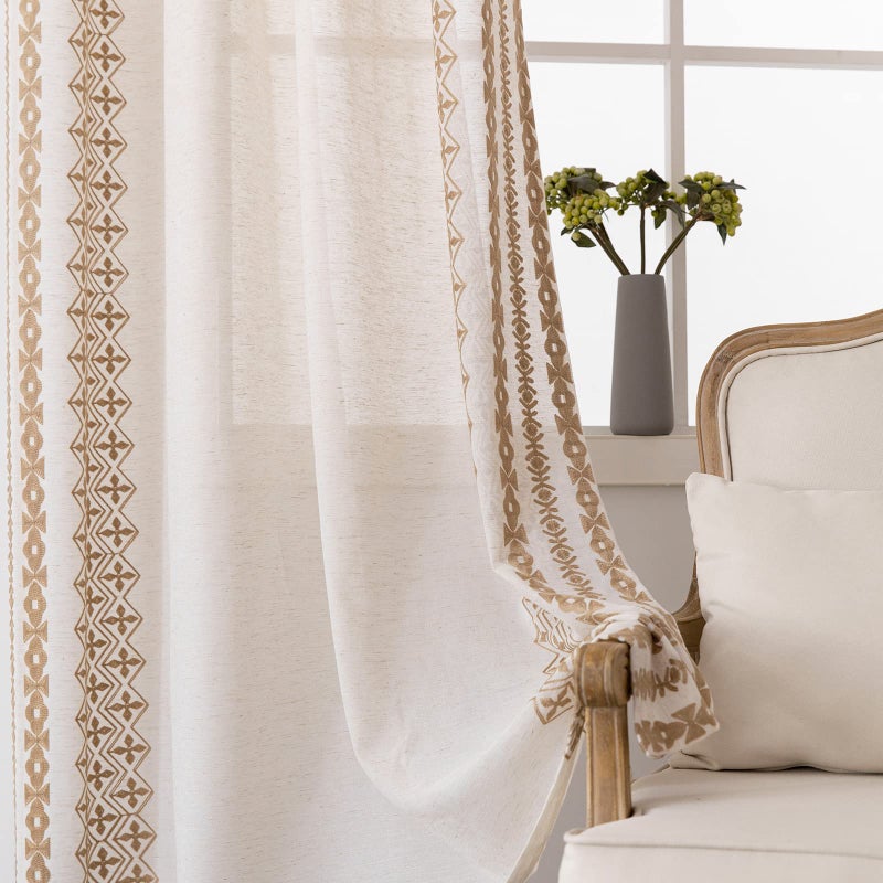 SEEKRIGHT Cream Boho Curtains 72 Inch Length Natural Linen Curtains for Living Room Bedroom Curtains 2 Panels Sets Grommet Vintage Light Filtering Neutral Flax Window Curtains Farmhouse Boho Decor, 52x72 - Image 1